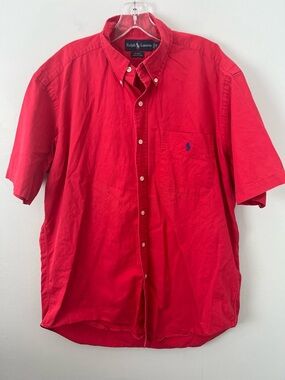Ralph Lauren Blake Red Short Sleeve Button Down Shirt Navy Pony